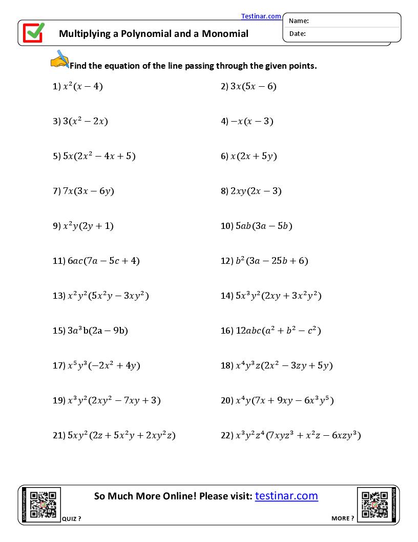 Multiplying A Polynomial And A Monomial Worksheets