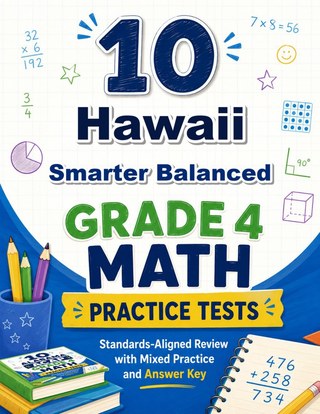 The Hawaii Smarter Balanced Grade 4 Math Practice Tests Bundle workbook image for standards-aligned Hawaii Smarter Balanced Grade 4 Math practice