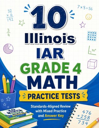 The Illinois IAR Grade 4 Math Practice Tests Bundle workbook image for standards-aligned Illinois IAR Grade 4 Math practice