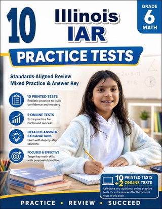The Illinois IAR Grade 6 Math Practice Tests Bundle workbook image for standards-aligned Illinois IAR Grade 6 Math practice