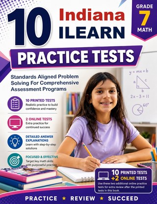 The Indiana ILEARN Grade 7 Math Practice Tests Bundle workbook image for standards-aligned Indiana ILEARN Grade 7 Math practice