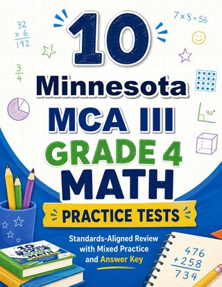 The Minnesota MCA III Grade 4 Math Practice Tests Bundle workbook image for standards-aligned Minnesota MCA III Grade 4 Math practice