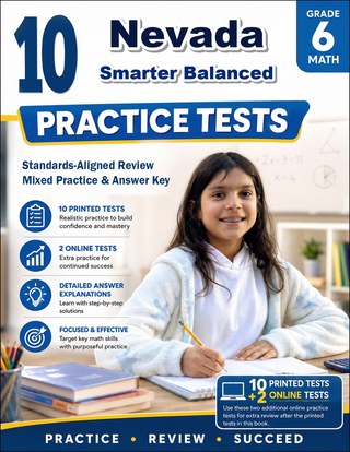 The Nevada Smarter Balanced Grade 6 Math Practice Tests Bundle workbook image for standards-aligned Nevada Smarter Balanced Grade 6 Math practice