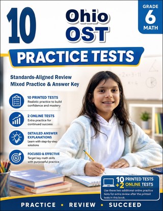 The Ohio OST Grade 6 Math Practice Tests Bundle workbook image for standards-aligned Ohio OST Grade 6 Math practice