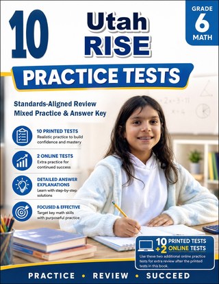 The Utah RISE Grade 6 Math Practice Tests Bundle workbook image for standards-aligned Utah RISE Grade 6 Math practice