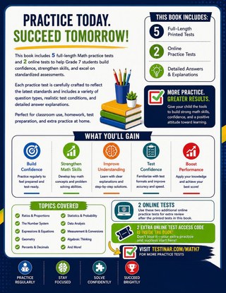 5 Alaska AK STAR Grade 7 Math Practice Tests workbook back cover showing Alaska AK STAR Grade 7 Math skills and answer support
