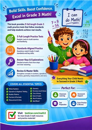 5 Oklahoma OSTP Grade 3 Math Practice Tests workbook back cover showing Oklahoma OSTP Grade 3 Math skills and answer support