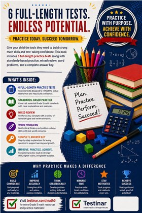 6 South Carolina SC READY Grade 5 Math Practice Tests workbook back cover showing South Carolina SC READY Grade 5 Math skills and answer support