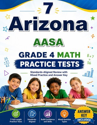 The Arizona AASA Grade 4 Math Practice Tests Bundle workbook image for standards-aligned Arizona AASA Grade 4 Math practice