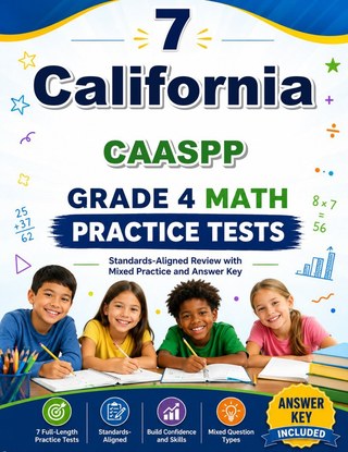 The California CAASPP Grade 4 Math Practice Tests Bundle workbook image for standards-aligned California CAASPP Grade 4 Math practice