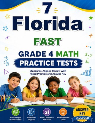 The Florida FAST Grade 4 Math Practice Tests Bundle workbook image for standards-aligned Florida FAST Grade 4 Math practice