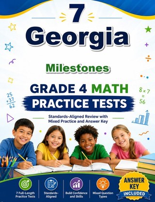 The Georgia Milestones Grade 4 Math Practice Tests Bundle workbook image for standards-aligned Georgia Milestones Grade 4 Math practice