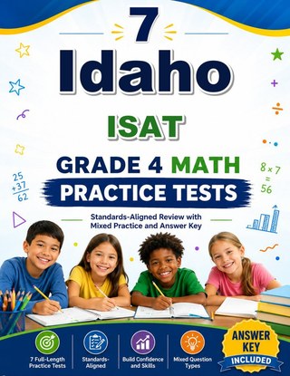 The Idaho ISAT Grade 4 Math Practice Tests Bundle workbook image for standards-aligned Idaho ISAT Grade 4 Math practice