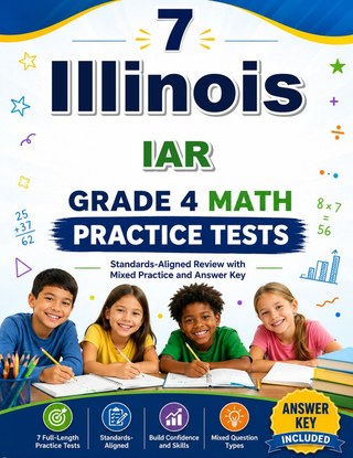 The Illinois IAR Grade 4 Math Practice Tests Bundle workbook image for standards-aligned Illinois IAR Grade 4 Math practice