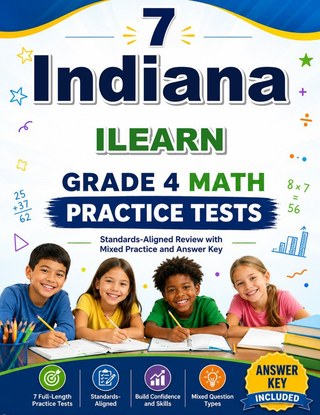 The Indiana ILEARN Grade 4 Math Practice Tests Bundle workbook image for standards-aligned Indiana ILEARN Grade 4 Math practice