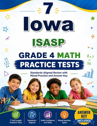 The Iowa ISASP Grade 4 Math Practice Tests Bundle workbook image for standards-aligned Iowa ISASP Grade 4 Math practice