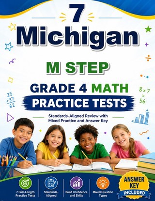 The Michigan M STEP Grade 4 Math Practice Tests Bundle workbook image for standards-aligned Michigan M STEP Grade 4 Math practice