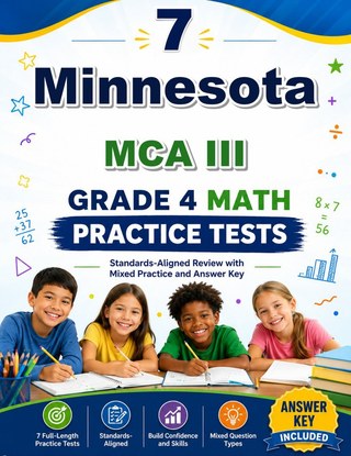 The Minnesota MCA III Grade 4 Math Practice Tests Bundle workbook image for standards-aligned Minnesota MCA III Grade 4 Math practice