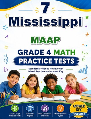 The Mississippi MAAP Grade 4 Math Practice Tests Bundle workbook image for standards-aligned Mississippi MAAP Grade 4 Math practice