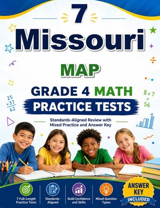 The Missouri MAP Grade 4 Math Practice Tests Bundle workbook image for standards-aligned Missouri MAP Grade 4 Math practice