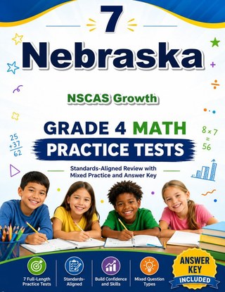 The Nebraska NSCAS Growth Grade 4 Math Practice Tests Bundle workbook image for standards-aligned Nebraska NSCAS Growth Grade 4 Math practice