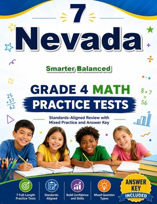 The Nevada Smarter Balanced Grade 4 Math Practice Tests Bundle workbook image for standards-aligned Nevada Smarter Balanced Grade 4 Math practice