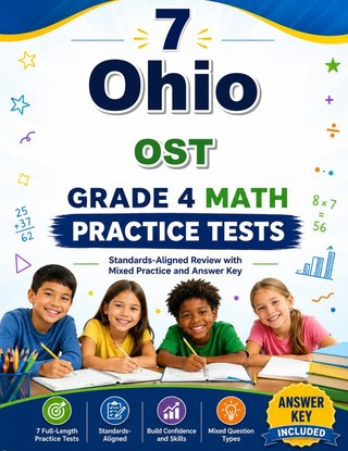 The Ohio OST Grade 4 Math Practice Tests Bundle workbook image for standards-aligned Ohio OST Grade 4 Math practice