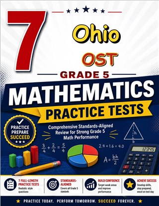 The Ohio OST Grade 5 Math Practice Tests Bundle workbook image for standards-aligned Ohio OST Grade 5 Math practice