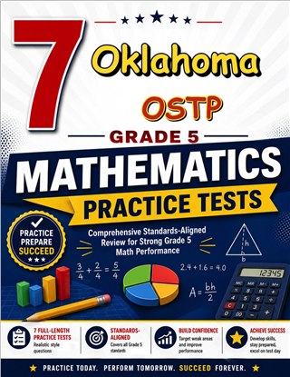 The Oklahoma OSTP Grade 5 Math Practice Tests Bundle workbook image for standards-aligned Oklahoma OSTP Grade 5 Math practice