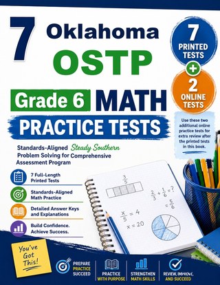 The Oklahoma OSTP Grade 6 Math Practice Tests Bundle workbook image for standards-aligned Oklahoma OSTP Grade 6 Math practice