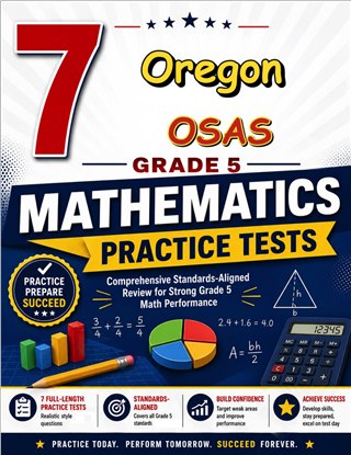 The Oregon OSAS Grade 5 Math Practice Tests Bundle workbook image for standards-aligned Oregon OSAS Grade 5 Math practice