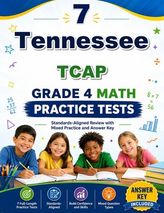 The Tennessee TCAP Grade 4 Math Practice Tests Bundle workbook image for standards-aligned Tennessee TCAP Grade 4 Math practice