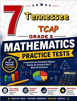 The Tennessee TCAP Grade 5 Math Practice Tests Bundle workbook image for standards-aligned Tennessee TCAP Grade 5 Math practice