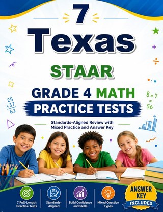 The Texas STAAR Grade 4 Math Practice Tests Bundle workbook image for standards-aligned Texas STAAR Grade 4 Math practice