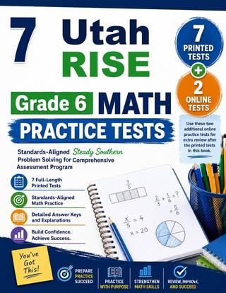 The Utah RISE Grade 6 Math Practice Tests Bundle workbook image for standards-aligned Utah RISE Grade 6 Math practice