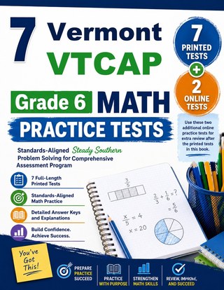 The Vermont VTCAP Grade 6 Math Practice Tests Bundle workbook image for standards-aligned Vermont VTCAP Grade 6 Math practice