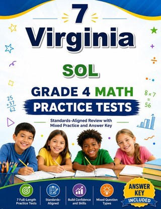 The Virginia SOL Grade 4 Math Practice Tests Bundle workbook image for standards-aligned Virginia SOL Grade 4 Math practice