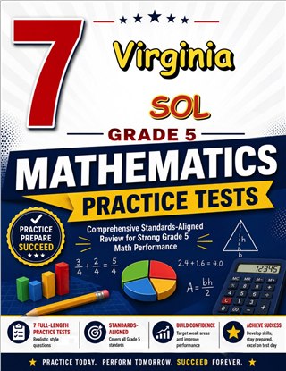 The Virginia SOL Grade 5 Math Practice Tests Bundle workbook image for standards-aligned Virginia SOL Grade 5 Math practice