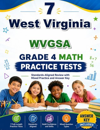 The West Virginia WVGSA Grade 4 Math Practice Tests Bundle workbook image for standards-aligned West Virginia WVGSA Grade 4 Math practice