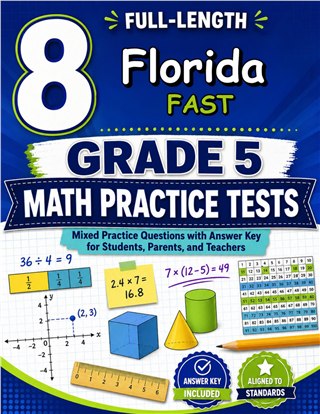 The Florida FAST Grade 5 Math Practice Tests Bundle workbook image for standards-aligned Florida FAST Grade 5 Math practice