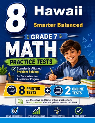 The Hawaii Smarter Balanced Grade 7 Math Practice Tests Bundle workbook image for standards-aligned Hawaii Smarter Balanced Grade 7 Math practice