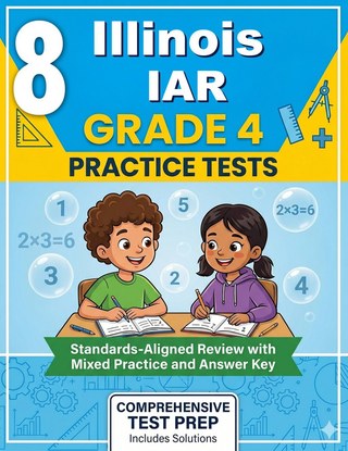 The Illinois IAR Grade 4 Math Practice Tests Bundle workbook image for standards-aligned Illinois IAR Grade 4 Math practice