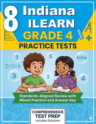 The Indiana ILEARN Grade 4 Math Practice Tests Bundle workbook image for standards-aligned Indiana ILEARN Grade 4 Math practice