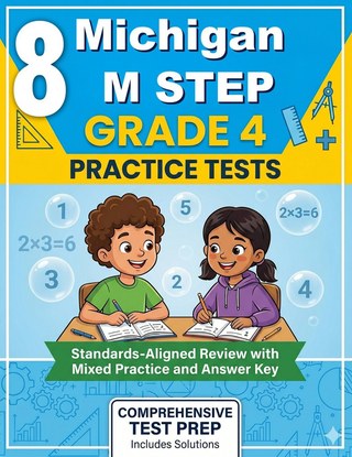 The Michigan M STEP Grade 4 Math Practice Tests Bundle workbook image for standards-aligned Michigan M STEP Grade 4 Math practice