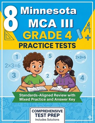 The Minnesota MCA III Grade 4 Math Practice Tests Bundle workbook image for standards-aligned Minnesota MCA III Grade 4 Math practice