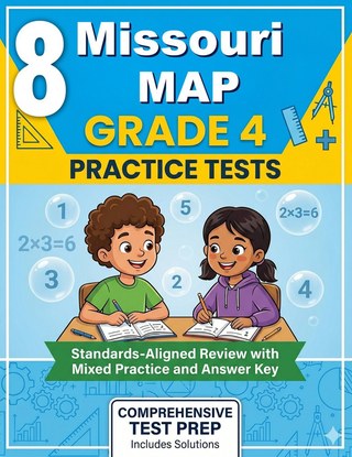 The Missouri MAP Grade 4 Math Practice Tests Bundle workbook image for standards-aligned Missouri MAP Grade 4 Math practice