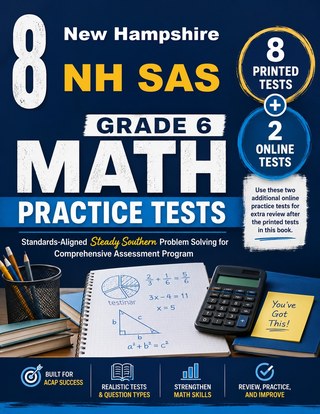 The New Hampshire NH SAS Grade 6 Math Practice Tests Bundle workbook image for standards-aligned New Hampshire NH SAS Grade 6 Math practice