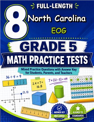 The North Carolina EOG Grade 5 Math Practice Tests Bundle workbook image for standards-aligned North Carolina EOG Grade 5 Math practice