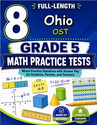 The Ohio OST Grade 5 Math Practice Tests Bundle workbook image for standards-aligned Ohio OST Grade 5 Math practice
