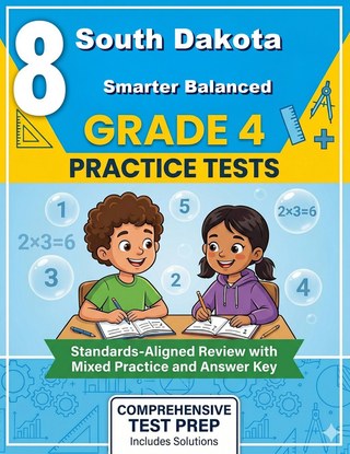 The South Dakota Smarter Balanced Grade 4 Math Practice Tests Bundle workbook image for standards-aligned South Dakota Smarter Balanced Grade 4 Math practice